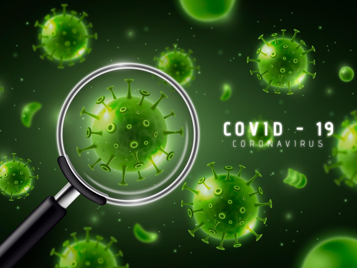 Бактерии коронавируса под увеличительным стеклом 