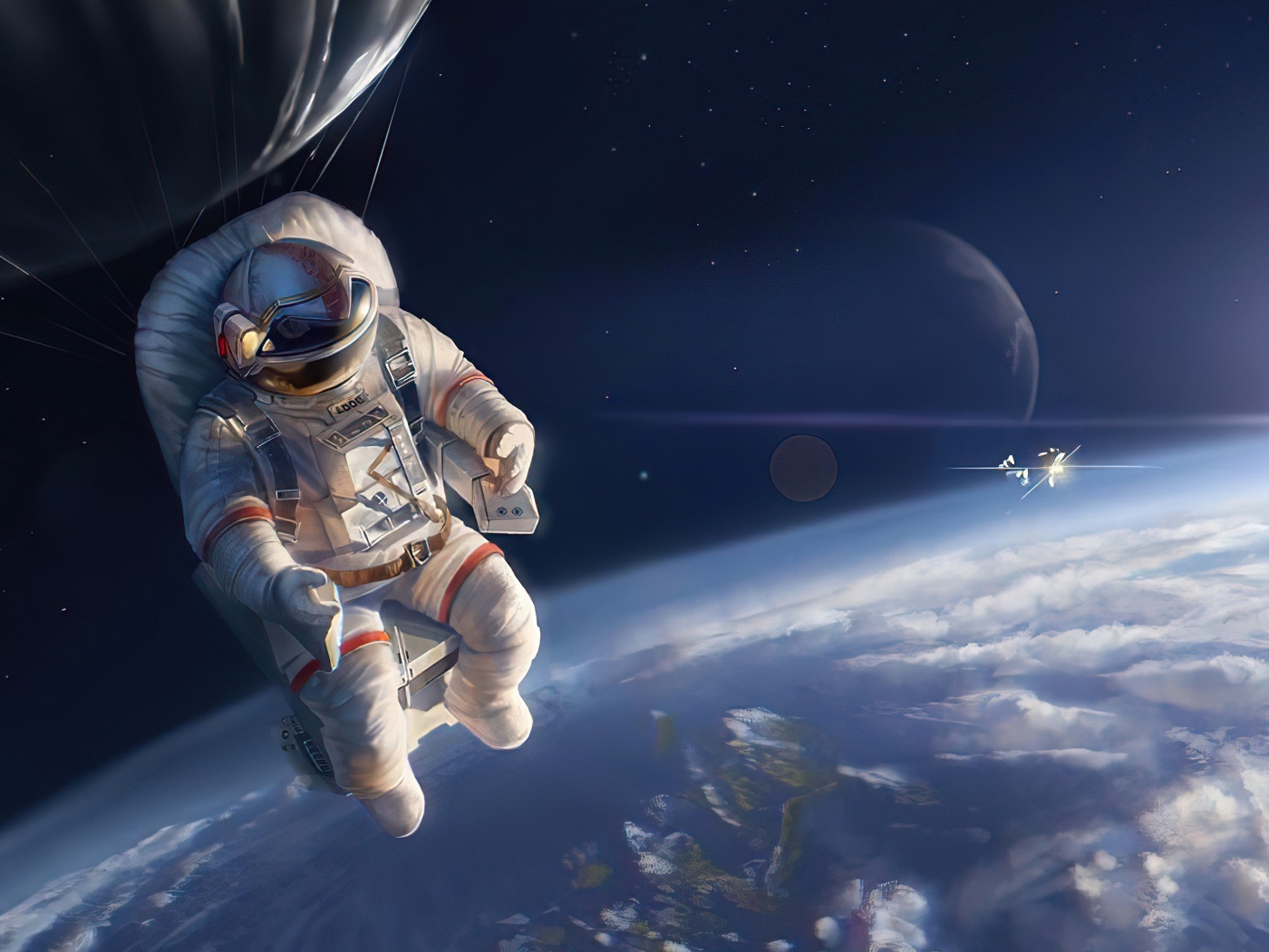 Астронавт вышел в открытый космос над землей 