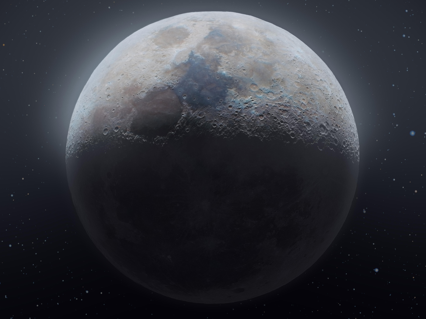 Большая холодная луна в звездном небе крупным планом