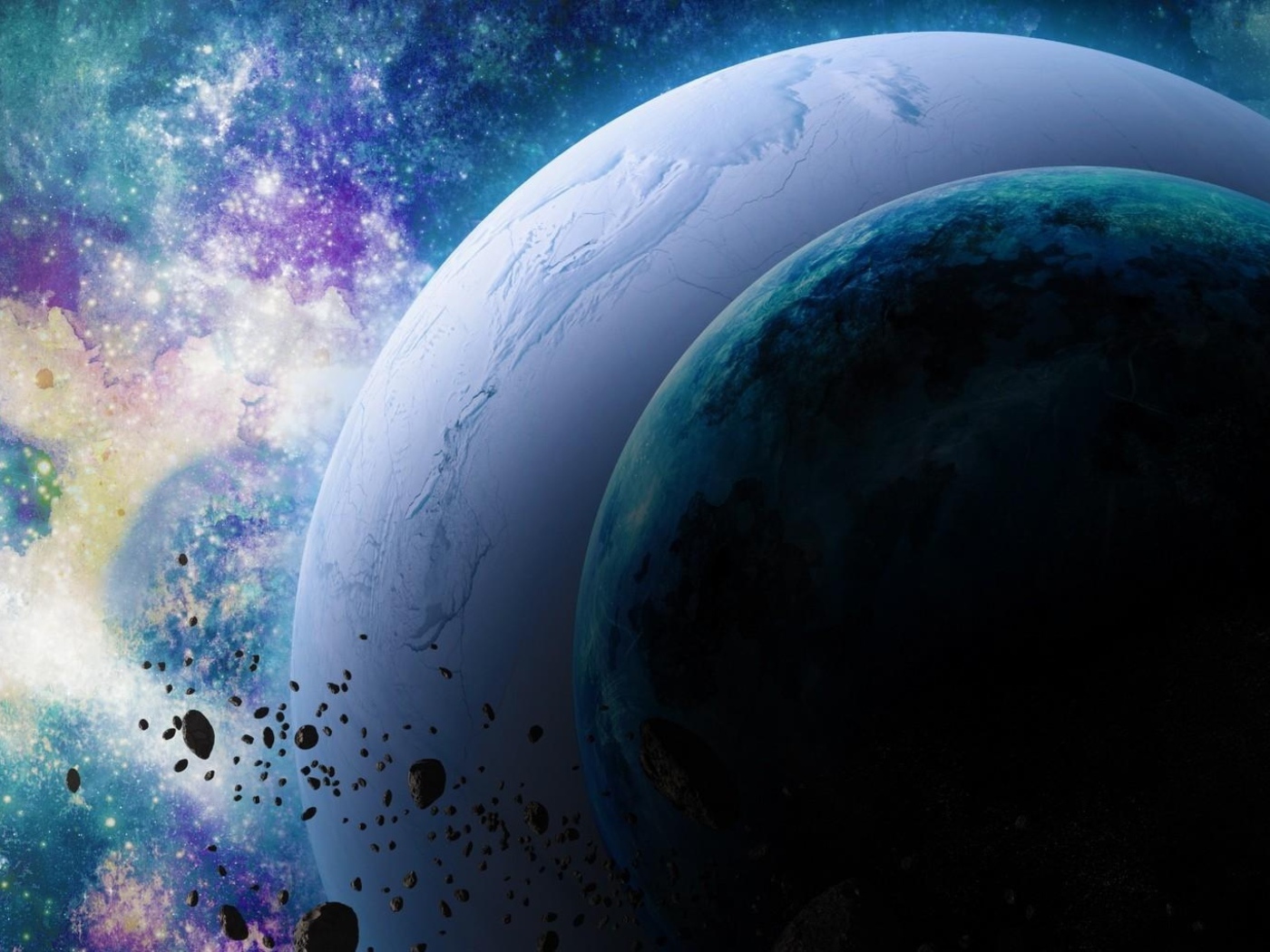 Планеты солнечной системы в космосе с астероидами