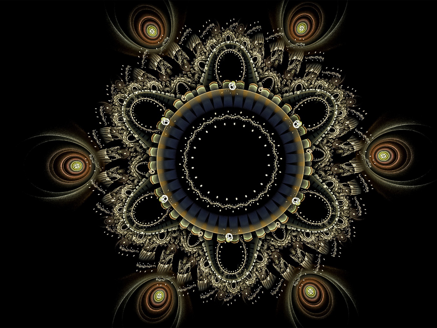 Красивый фрактальный рисунок мандала на черном фоне