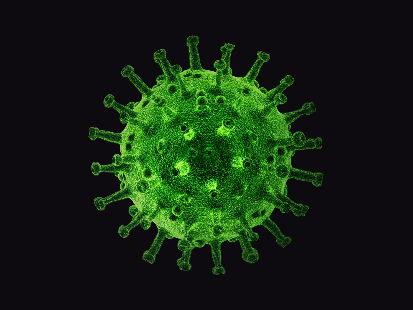 Большой зеленый вирус на черном фоне 3д графика