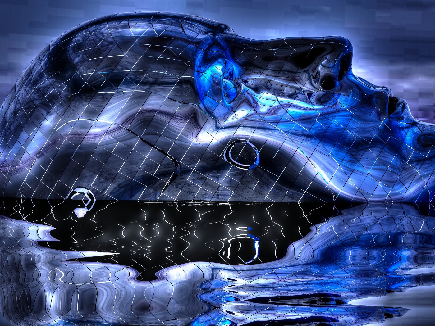 Синяя голова в воде 3д графика