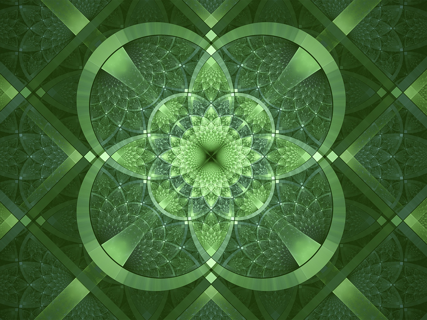 Фрактальный зеленый узор с фигурами