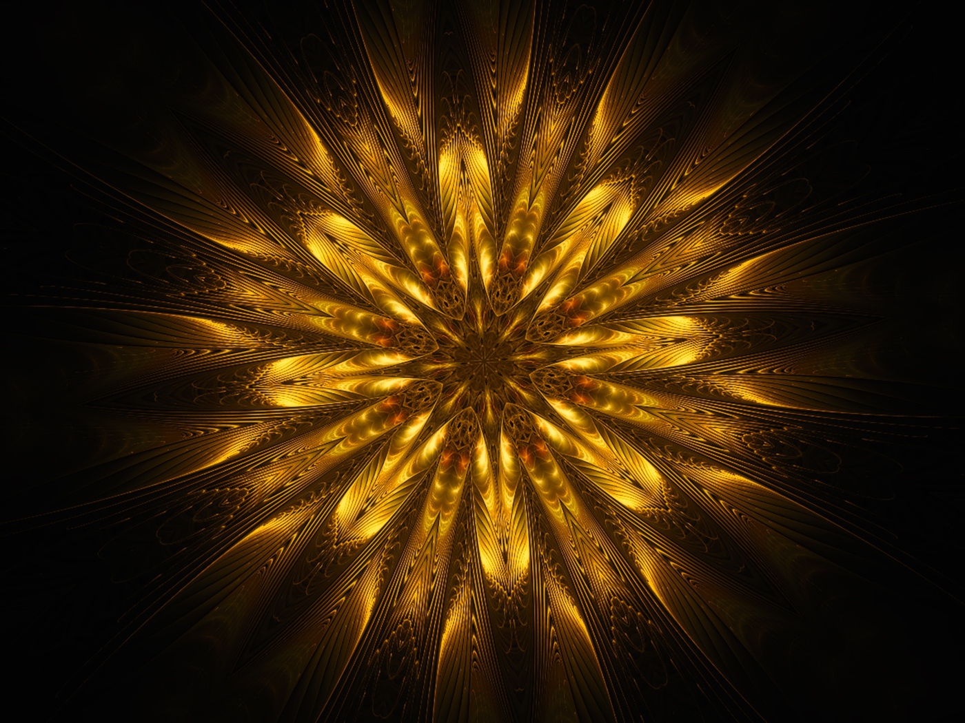 Золотой цветок мандала на черном фоне