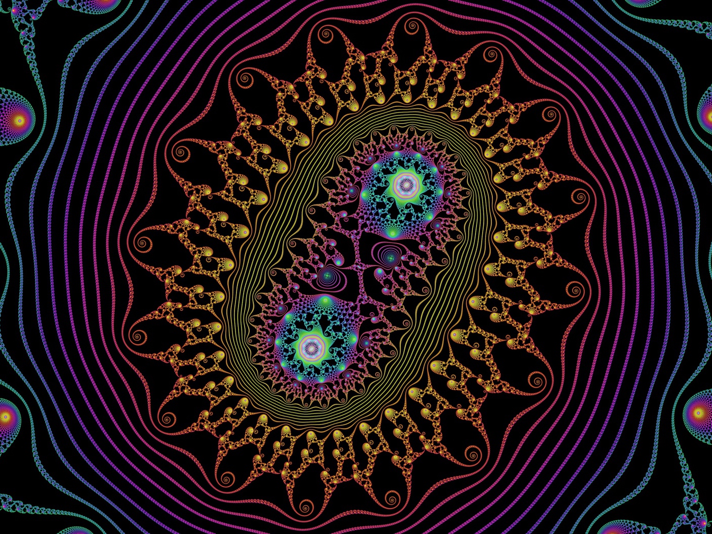 Разноцветный узор с бактериями на черном фоне