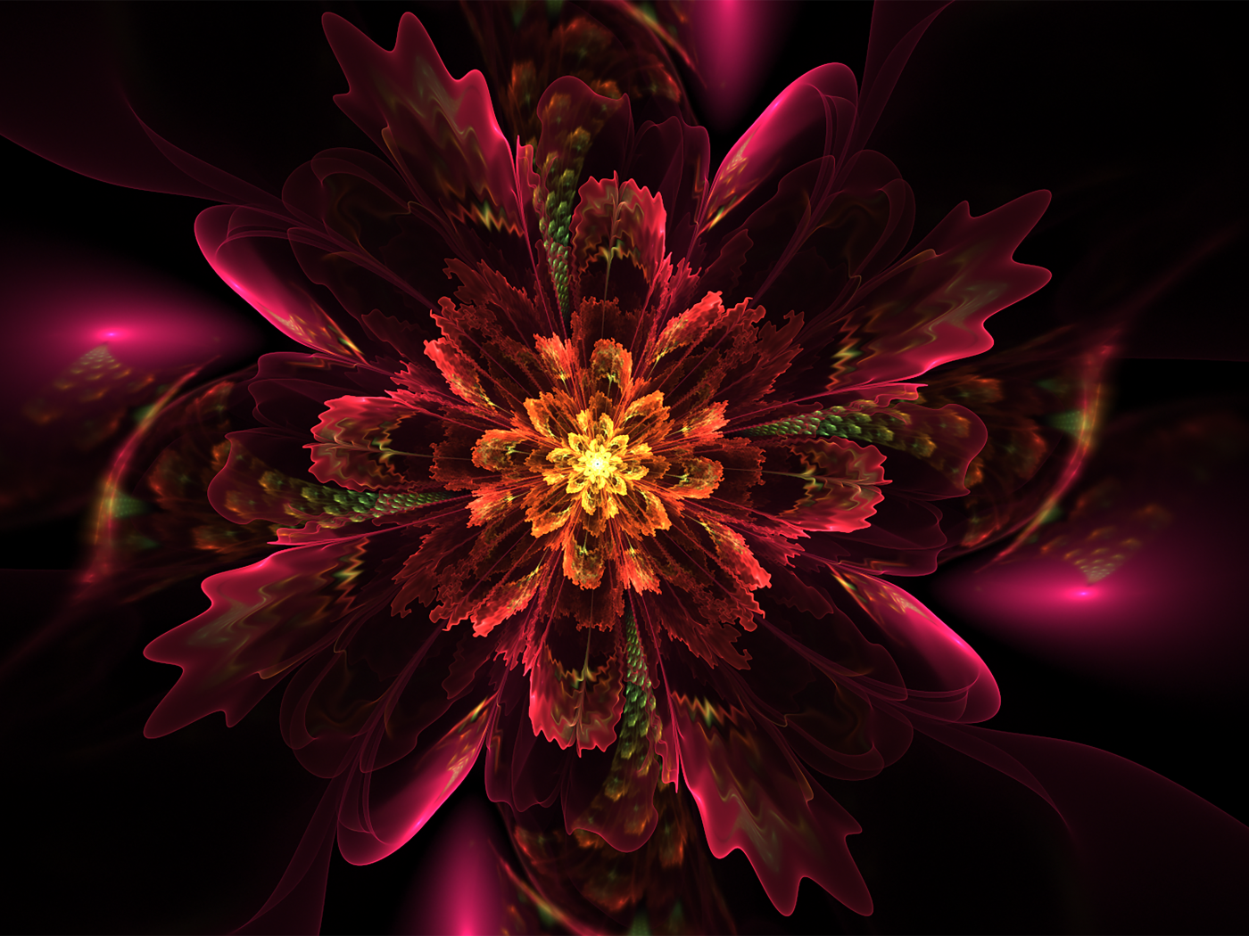 Красный необычный фрактальный рисунок со свечением