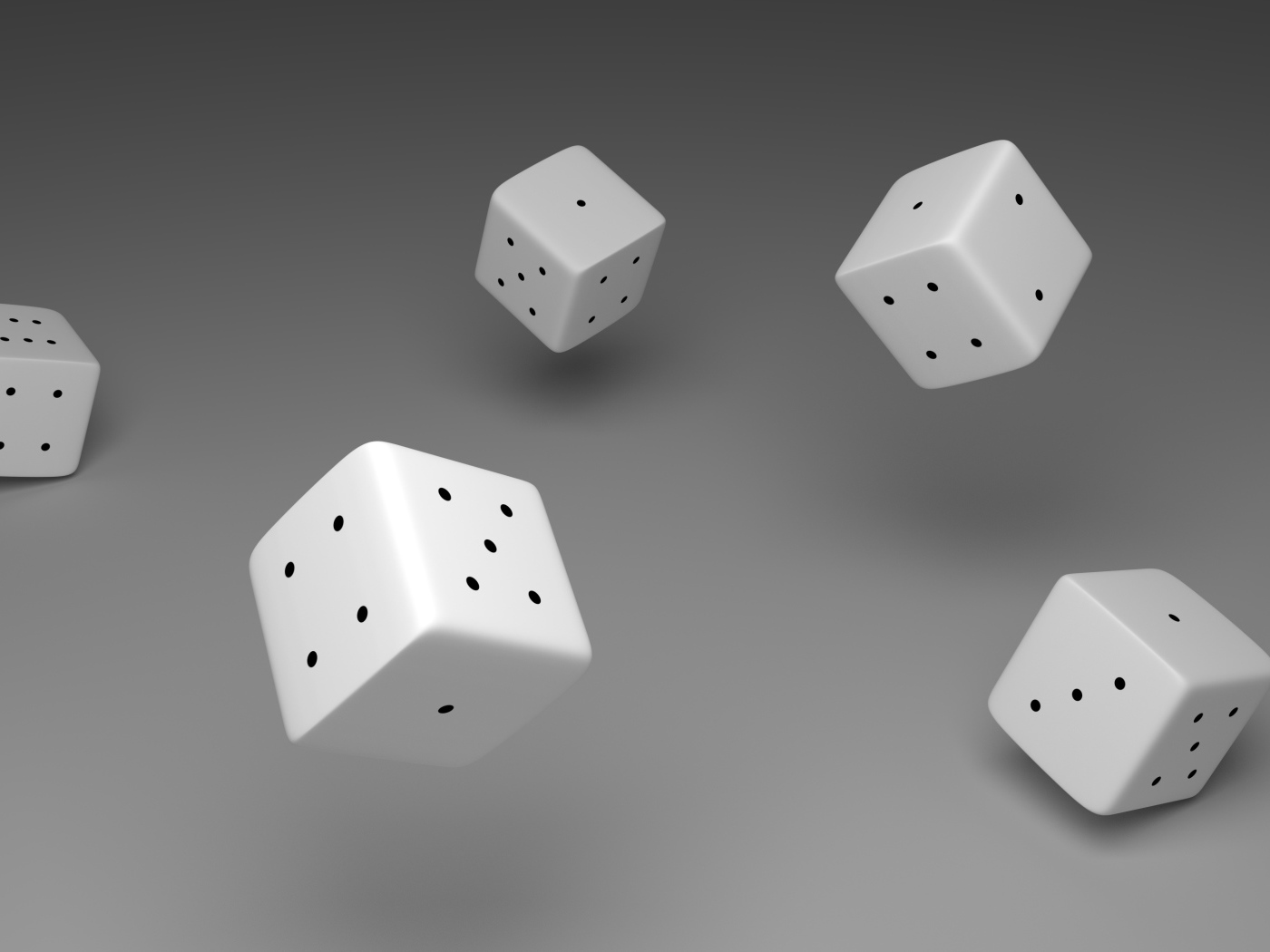 Белые игральные кости в воздухе на сером фоне