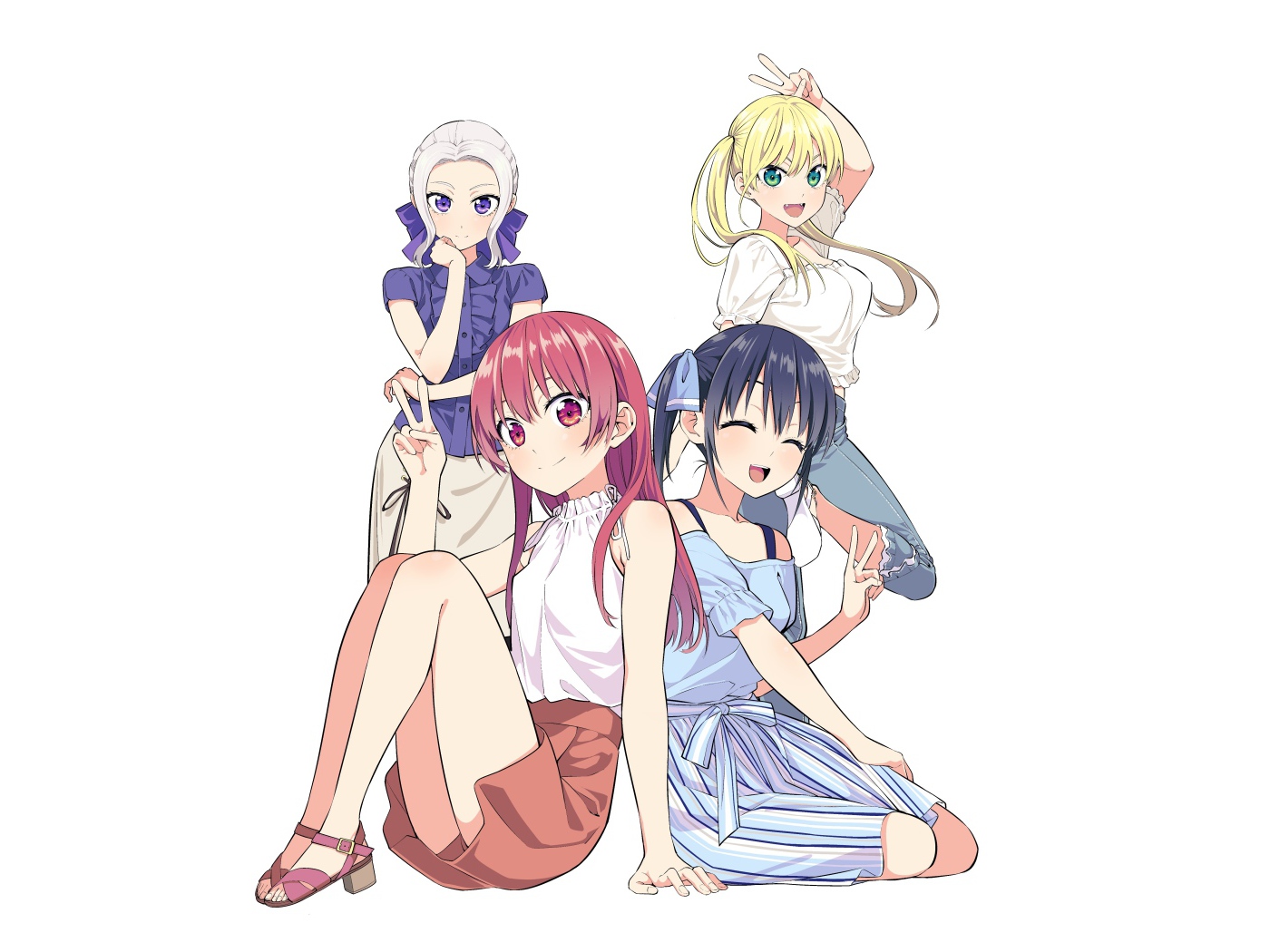 Девушки из аниме  Kanojo mo Kanojo на белом фоне