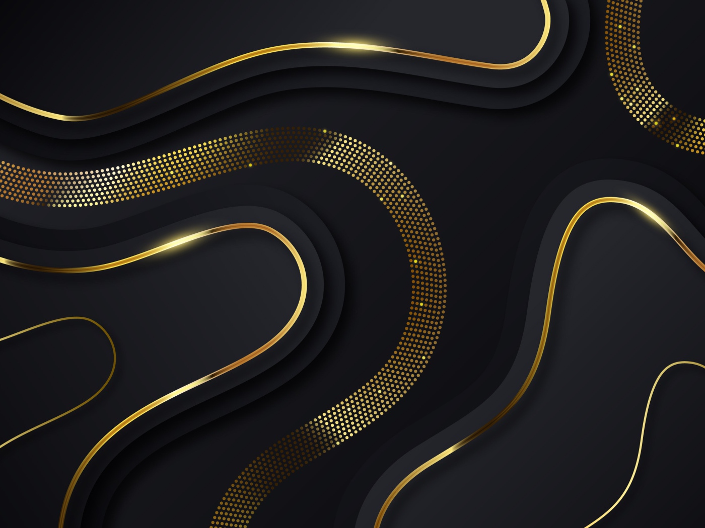 Черный фон с золотыми волнами 