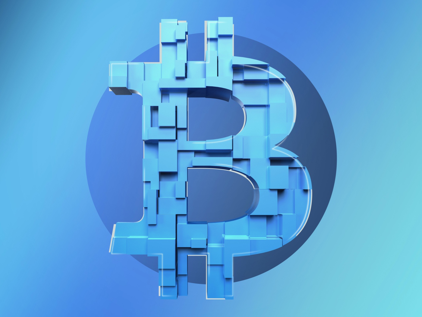 Знак биткоин на голубом фоне