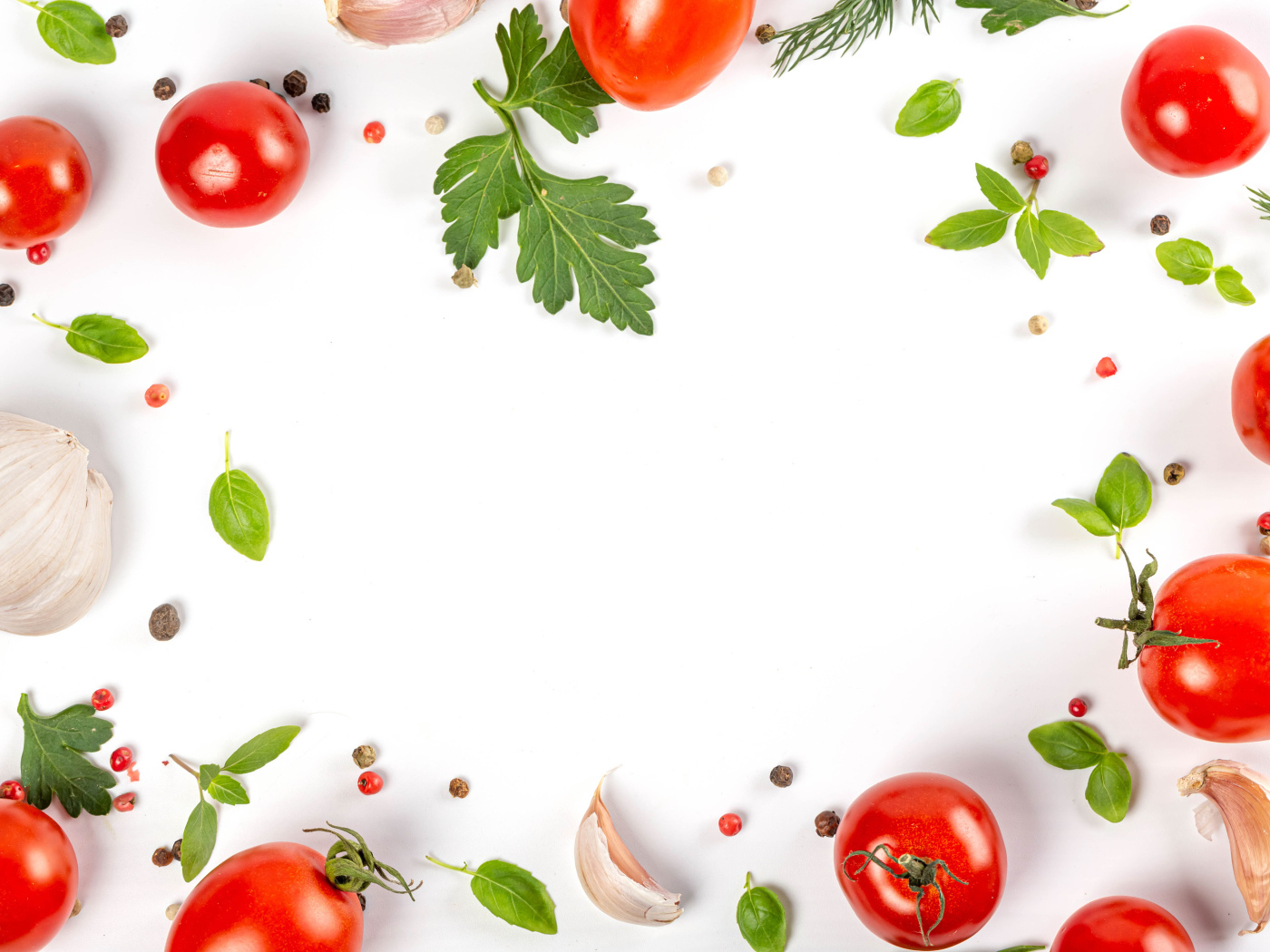 Белый фон с овощами и зеленью 