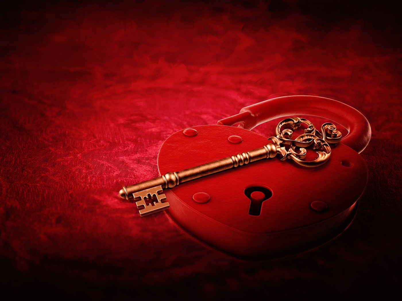 Красный замок для влюбленных в форме сердца с ключом