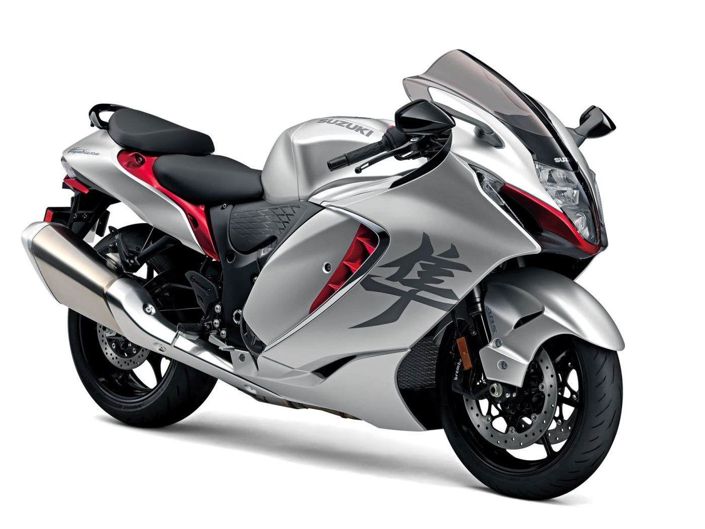 Gray 2021 Suzuki Hayabusa motorcycle against white background