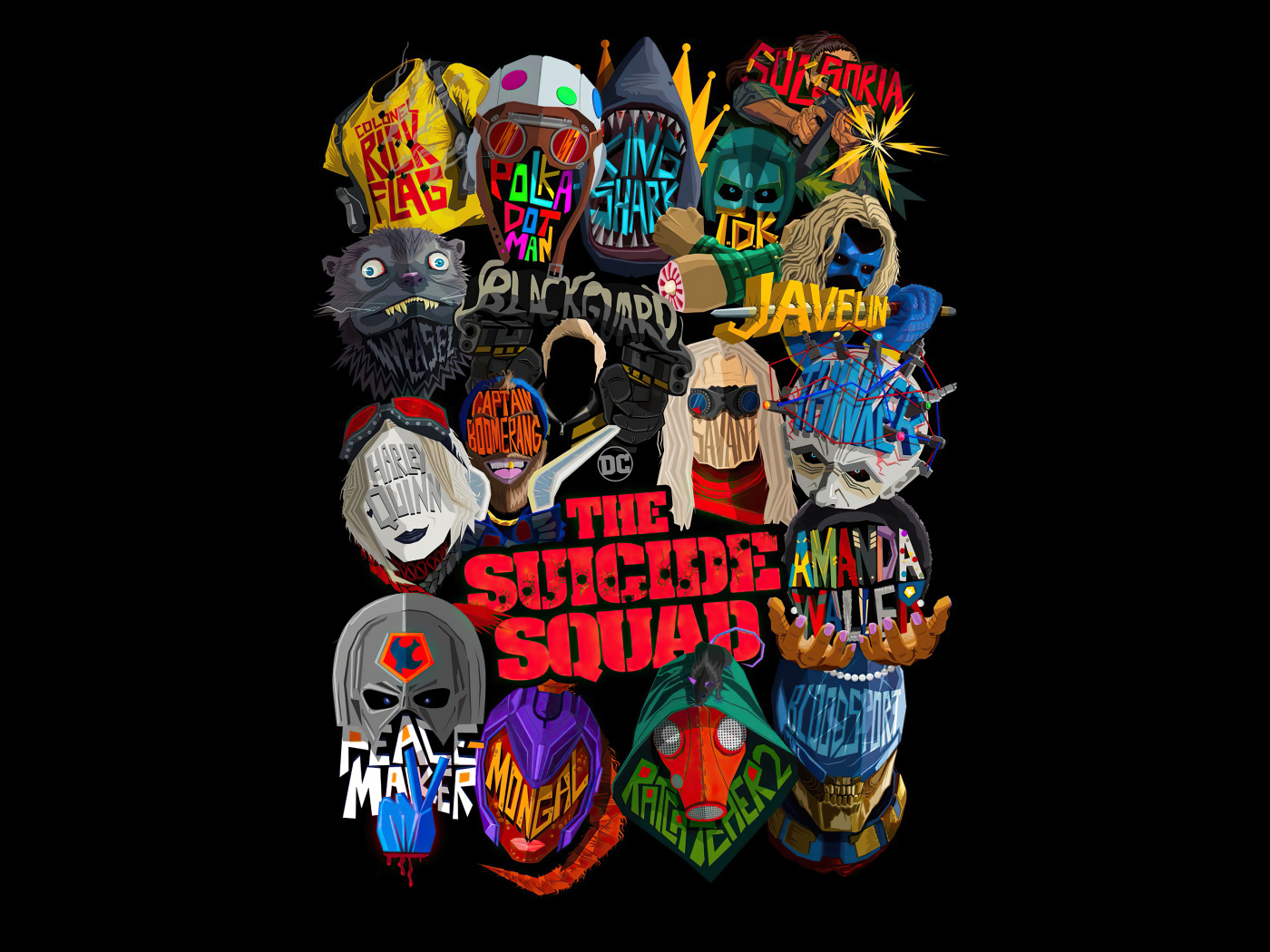 Постер на черном фоне фильм  Отряд самоубийц: Миссия навылет, 2021