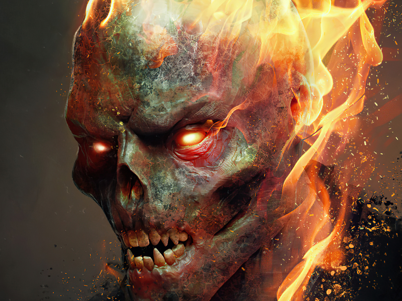 Огненный череп крупным планом  фильм Призрачный Гонщик