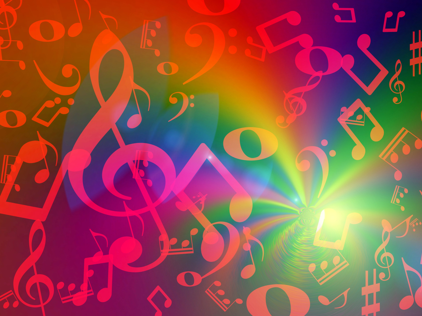 Яркие красные ноты в радужном свечении 