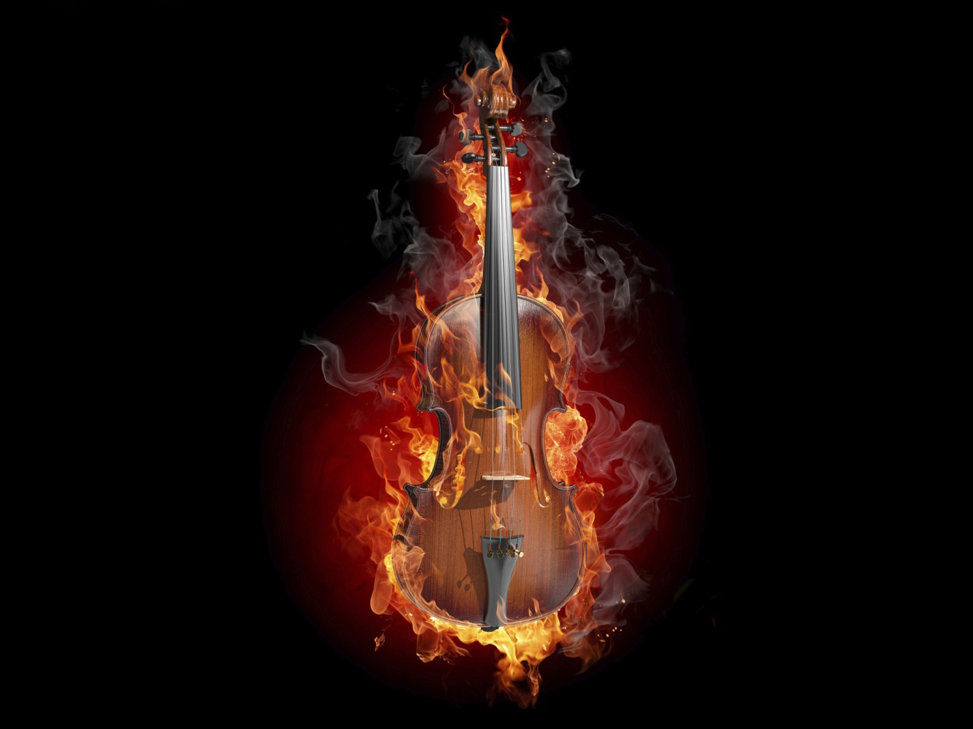 Горящая скрипка на черном фоне