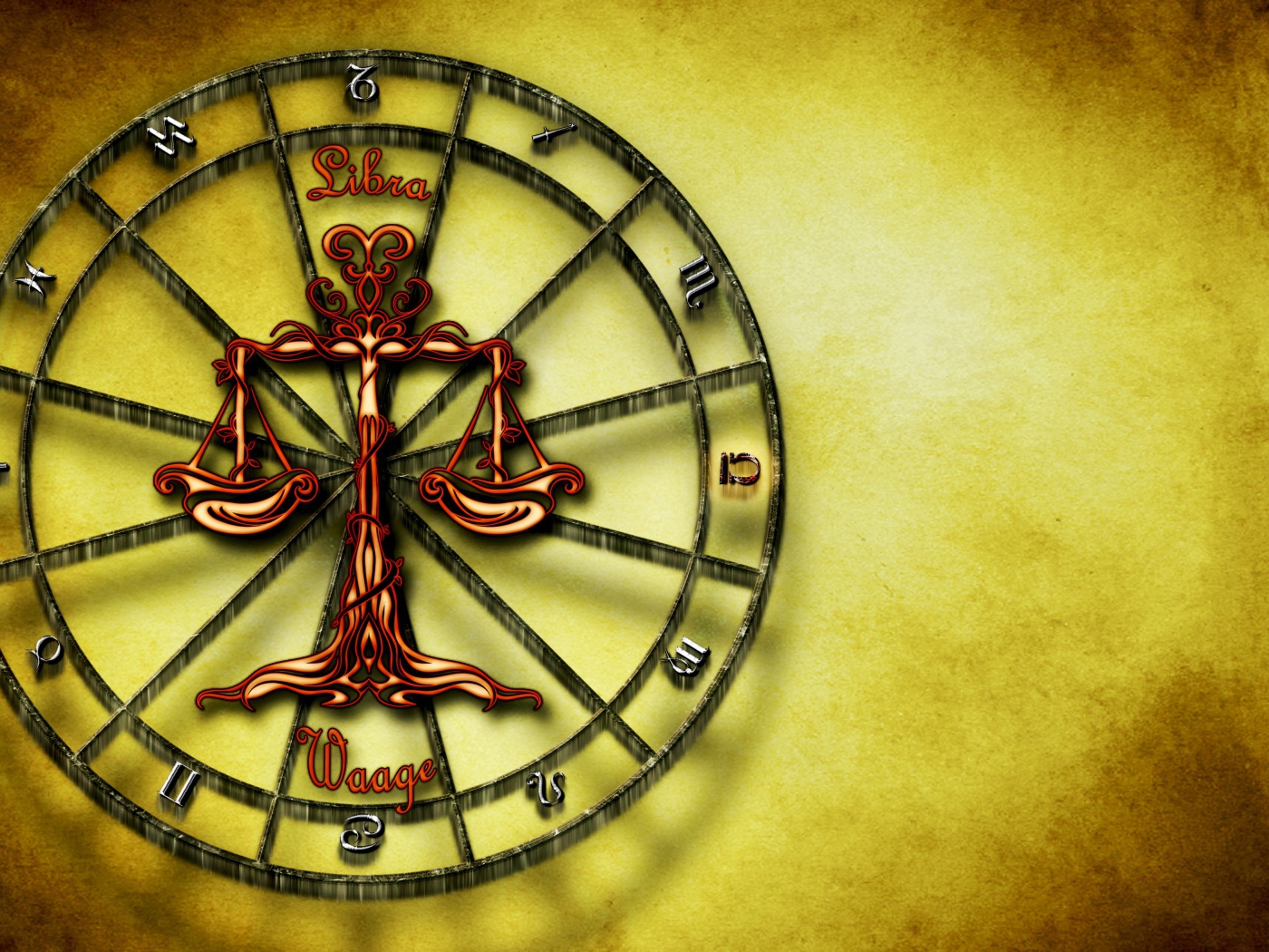 Знак зодиака весы на желтом фоне