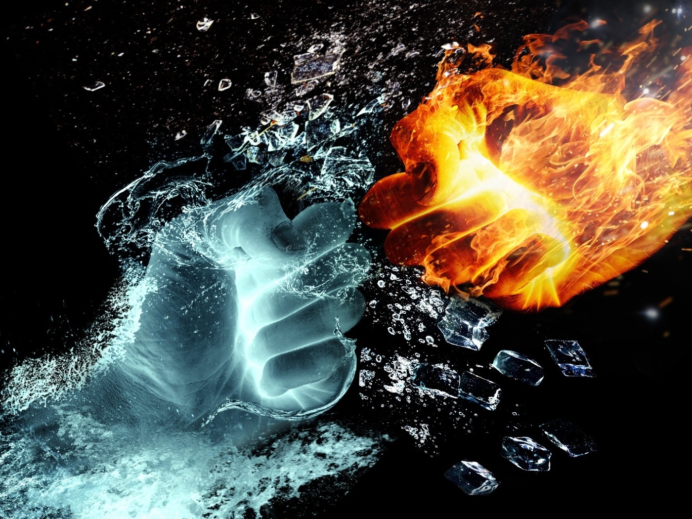 Огненный и водный кулак 3д графика