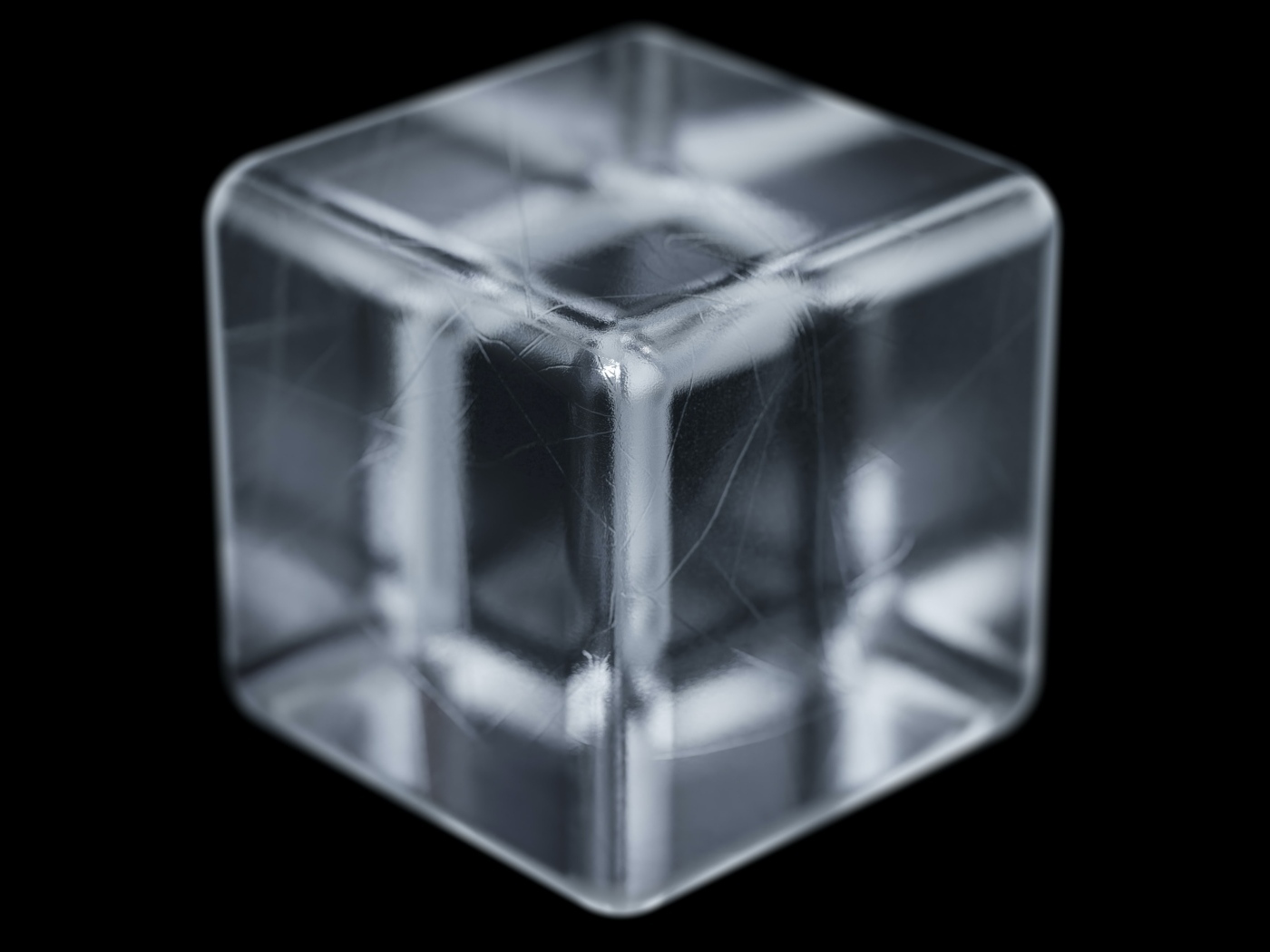 Ледяной 3д куб на черном фоне крупным планом