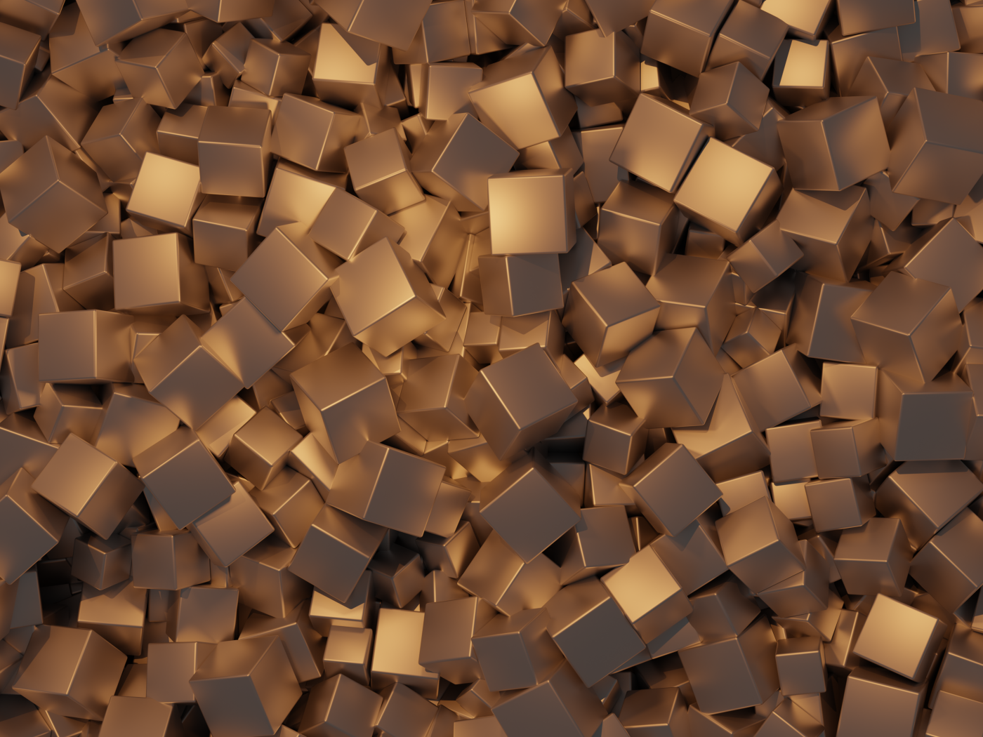 Много золотых кубов крупным планом