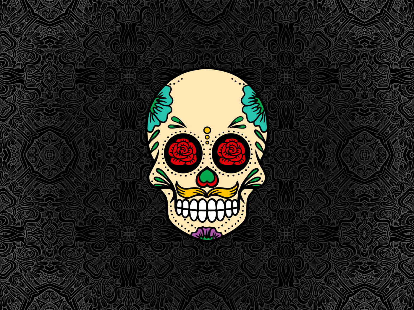 Нарисованный череп на сером фоне с узорами