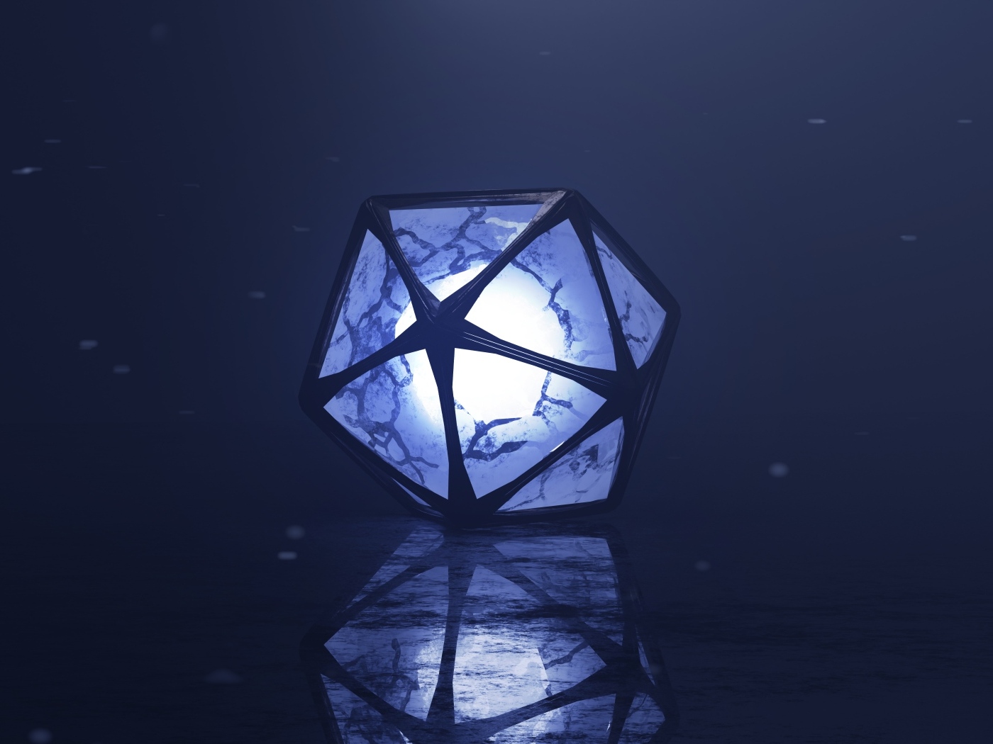 Многогранник с ярким шаром внутри 3д графика