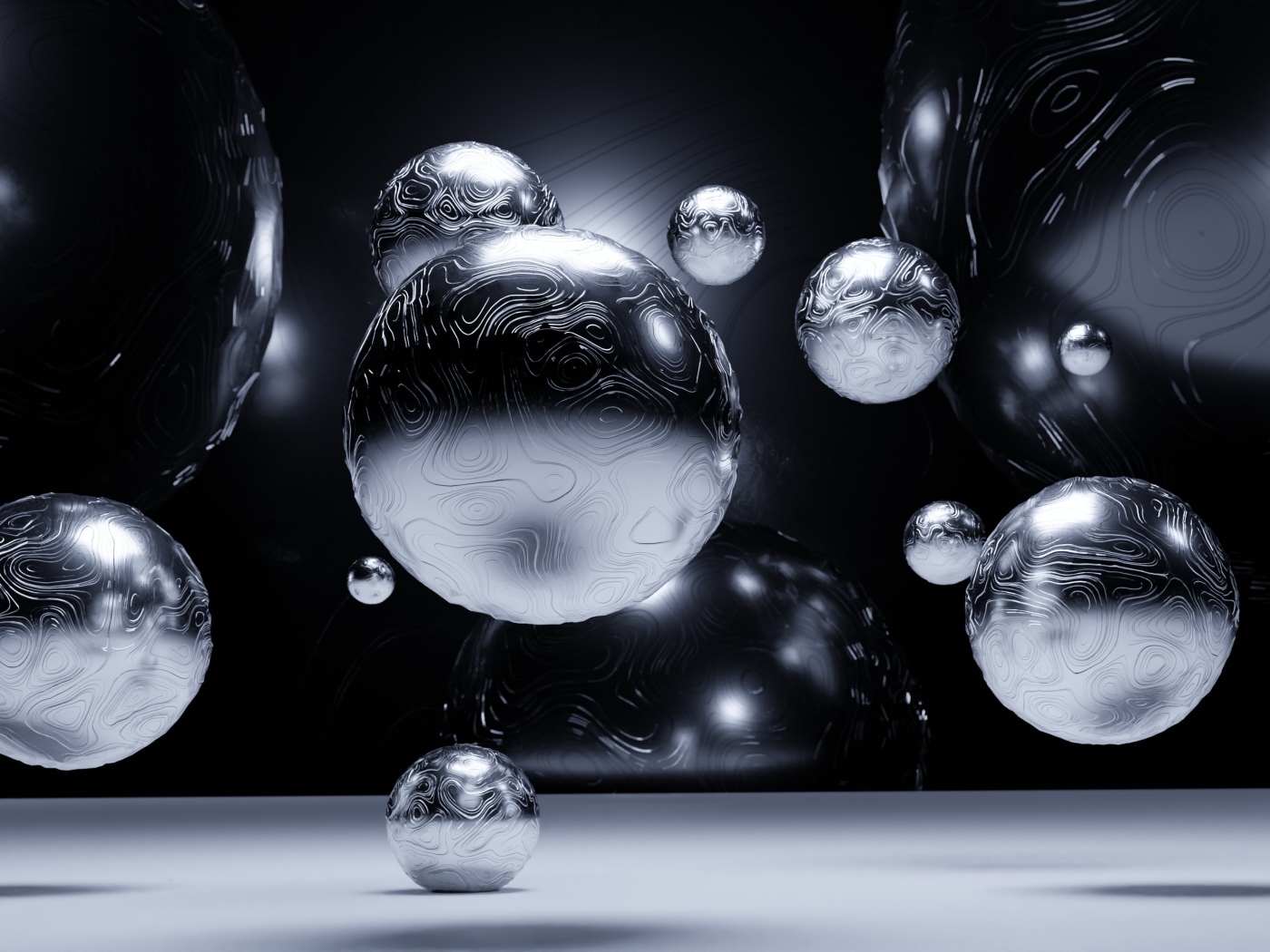 Стальные 3д шары парят в воздухе