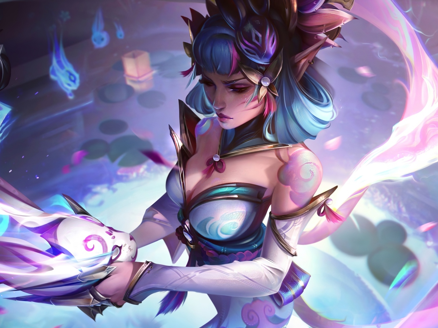 Девушка аниме с маской в руках