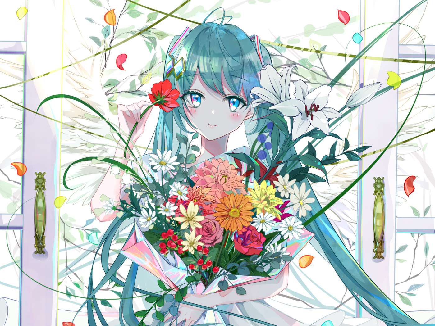 Девушка аниме с голубыми волосами Hatsune Miku