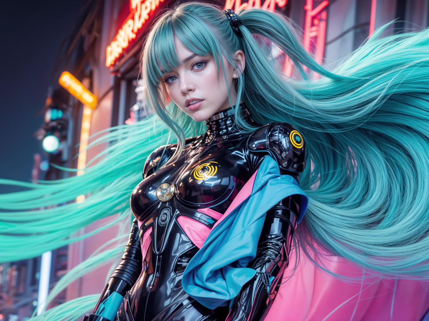 Девушка аниме с длинными голубыми волосами