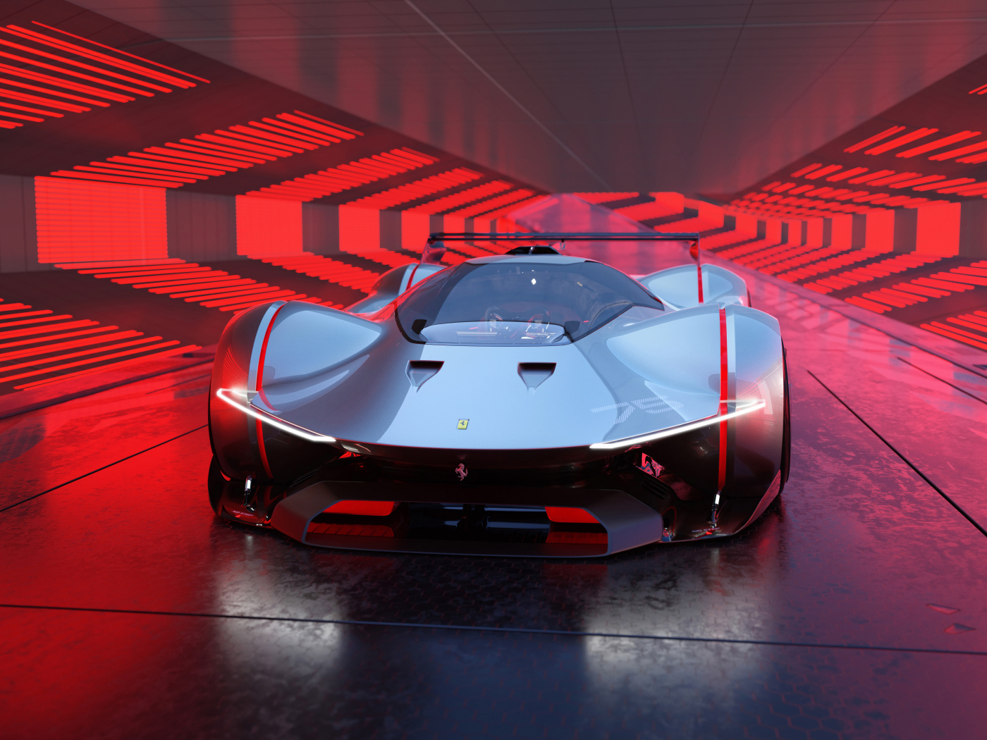 Серебристый автомобиль Ferrari Vision Gran Turismo