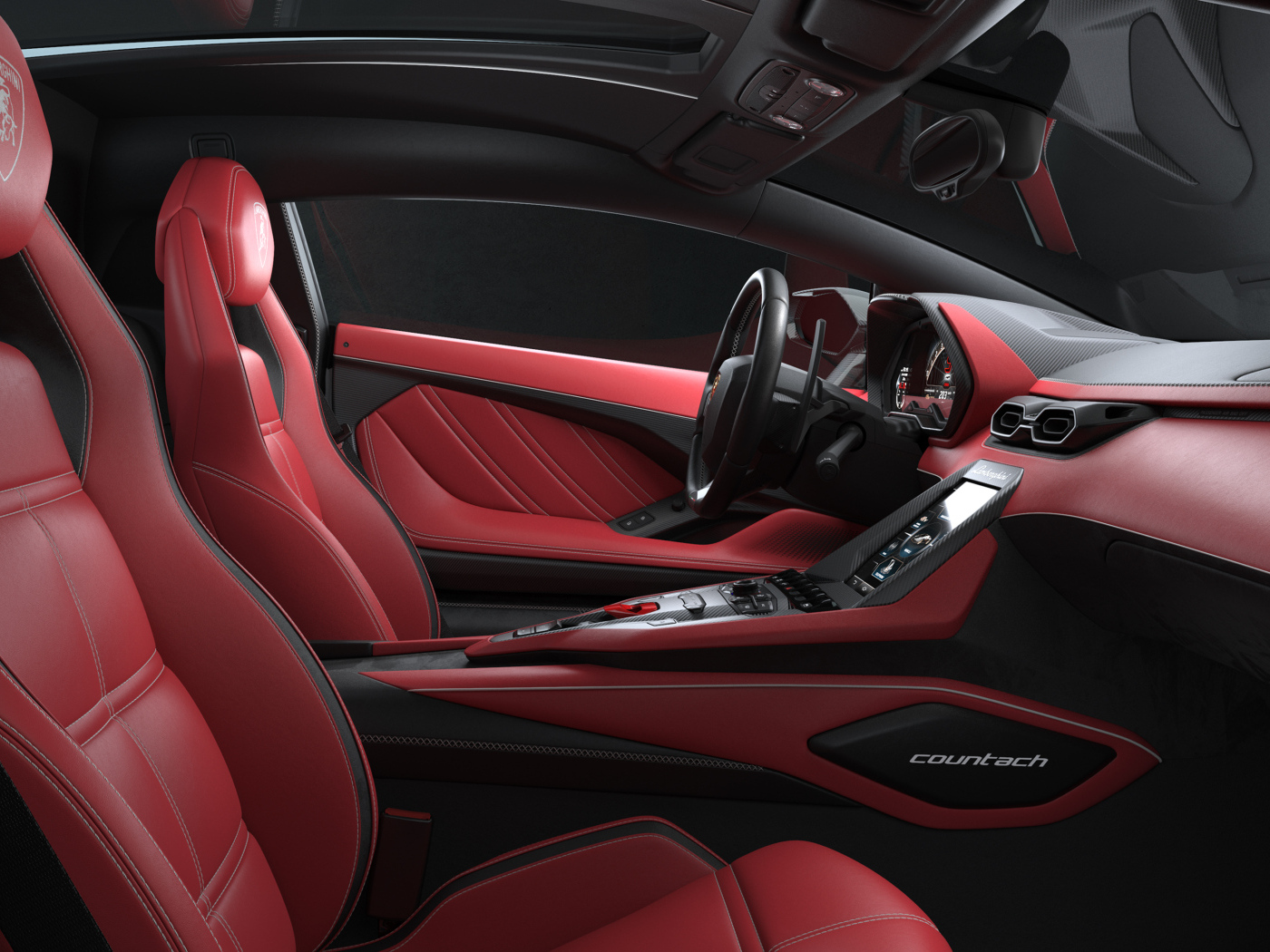 Красный кожаный салон автомобиля  Lamborghini Countach LPI 800-4, 2022 года
