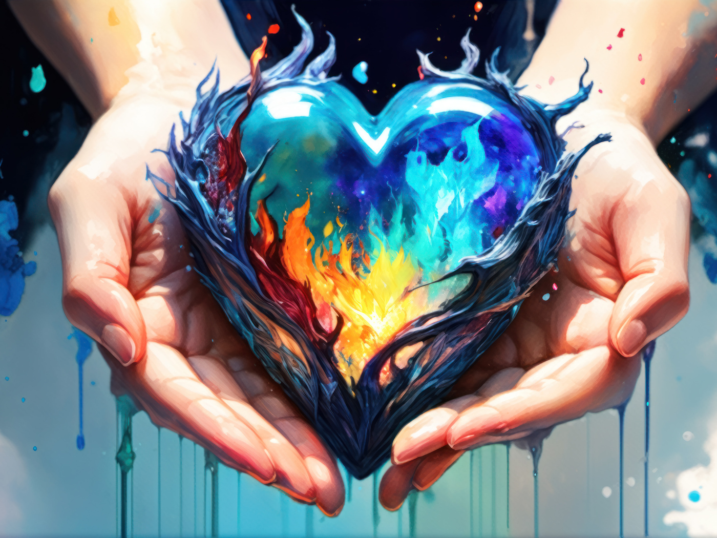 Нарисованное сердце в ладонях