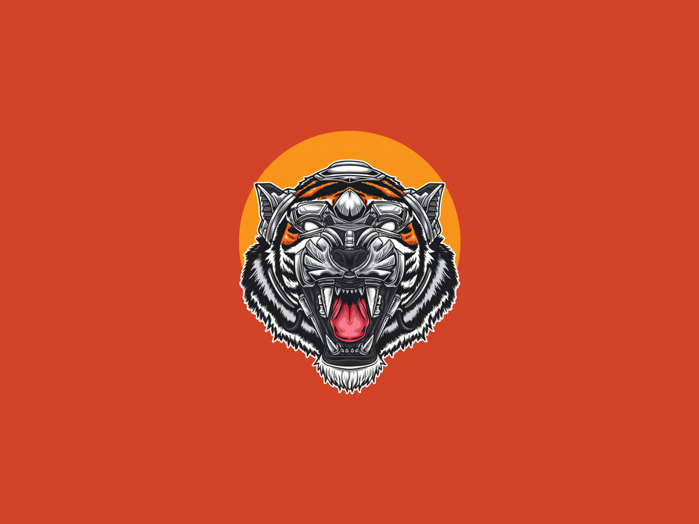 Нарисованная голова тигра на оранжевом фоне