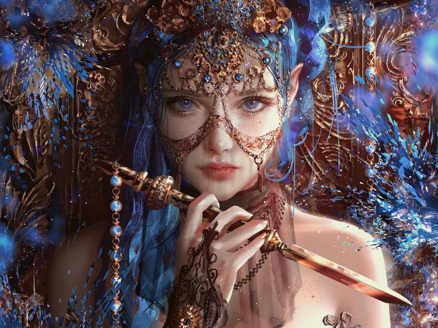 Красивая фантастическая девушка с украшениями на лице