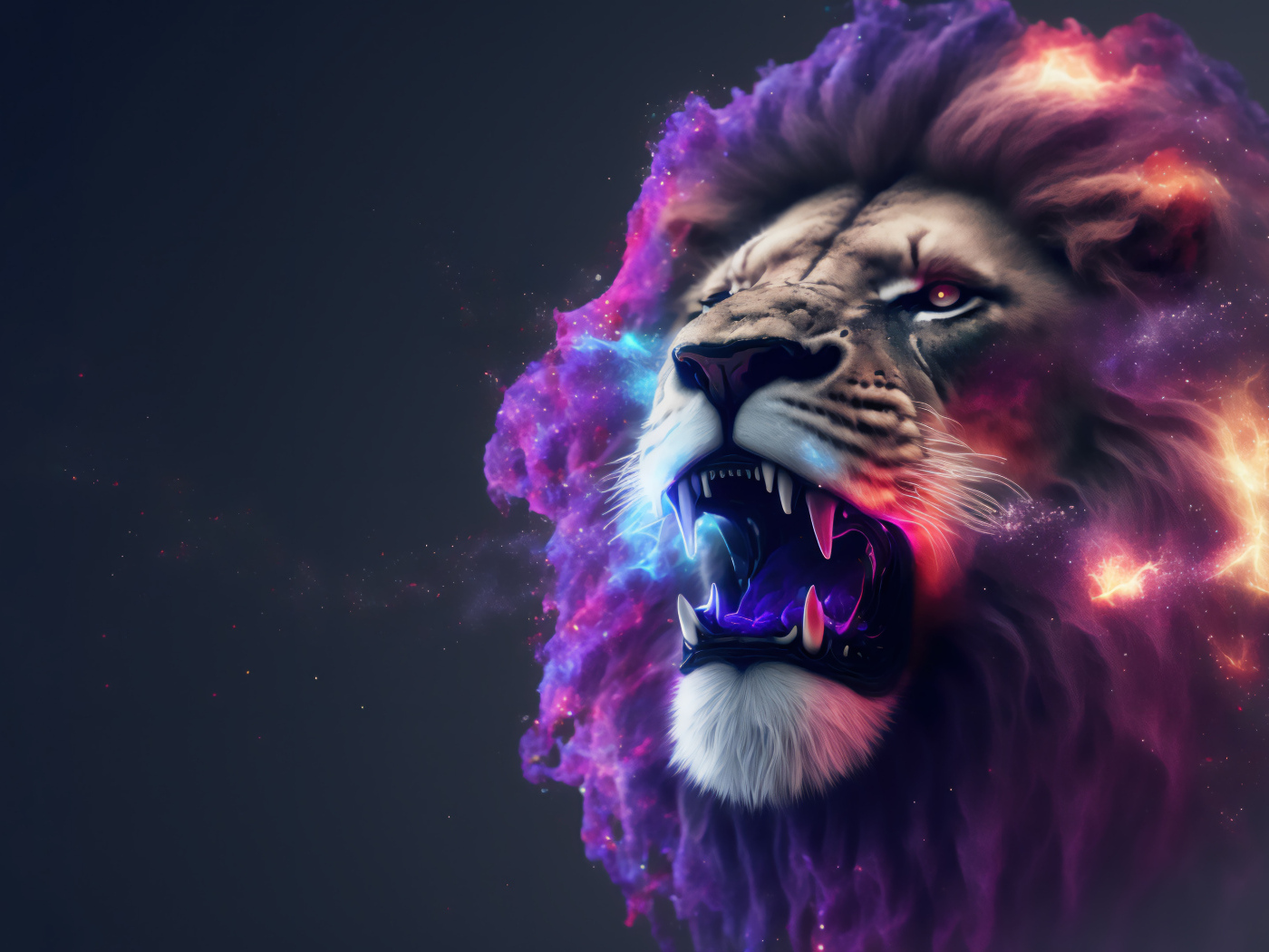 Нарисованный фантастический лев на сером фоне