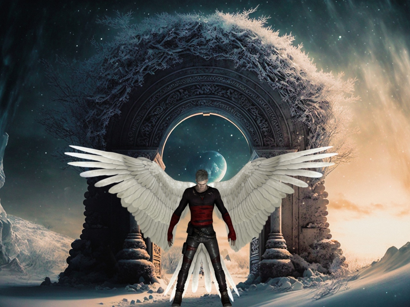 Фантастический мужчина с крыльями ангела