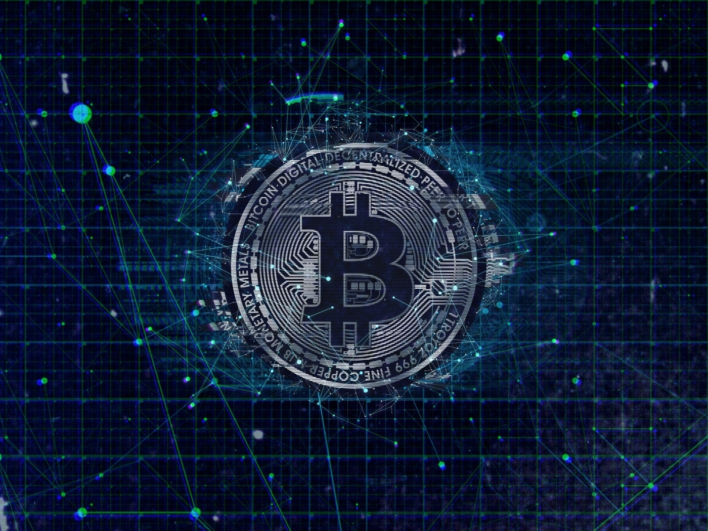 Монета биткоин на фоне всемирной паутины