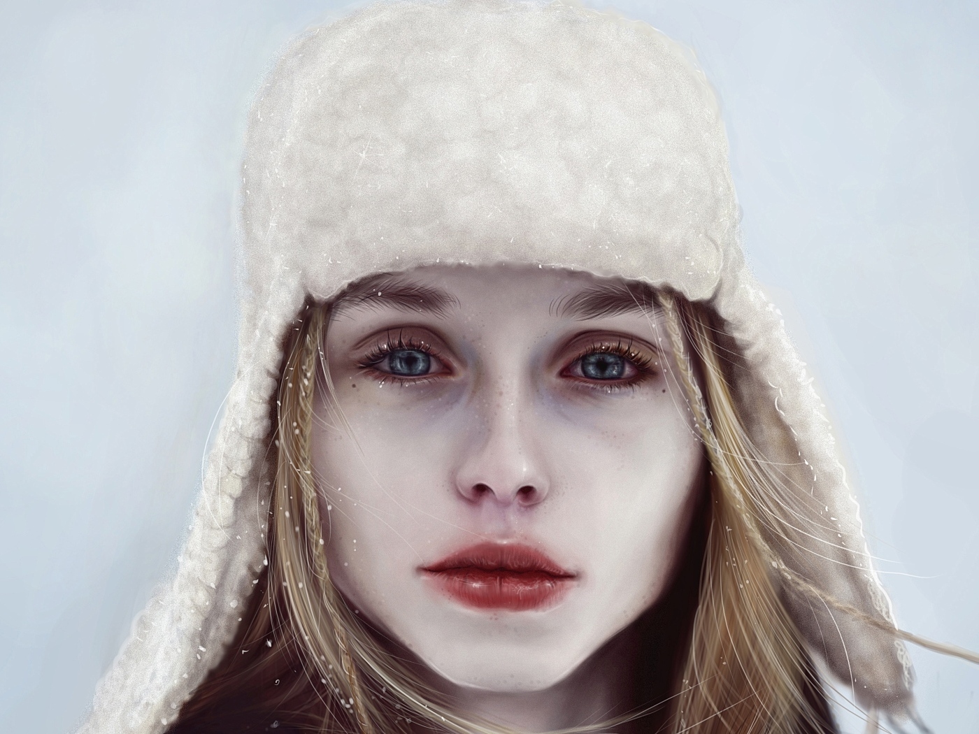Грустная голубоглазая девушка в шапке