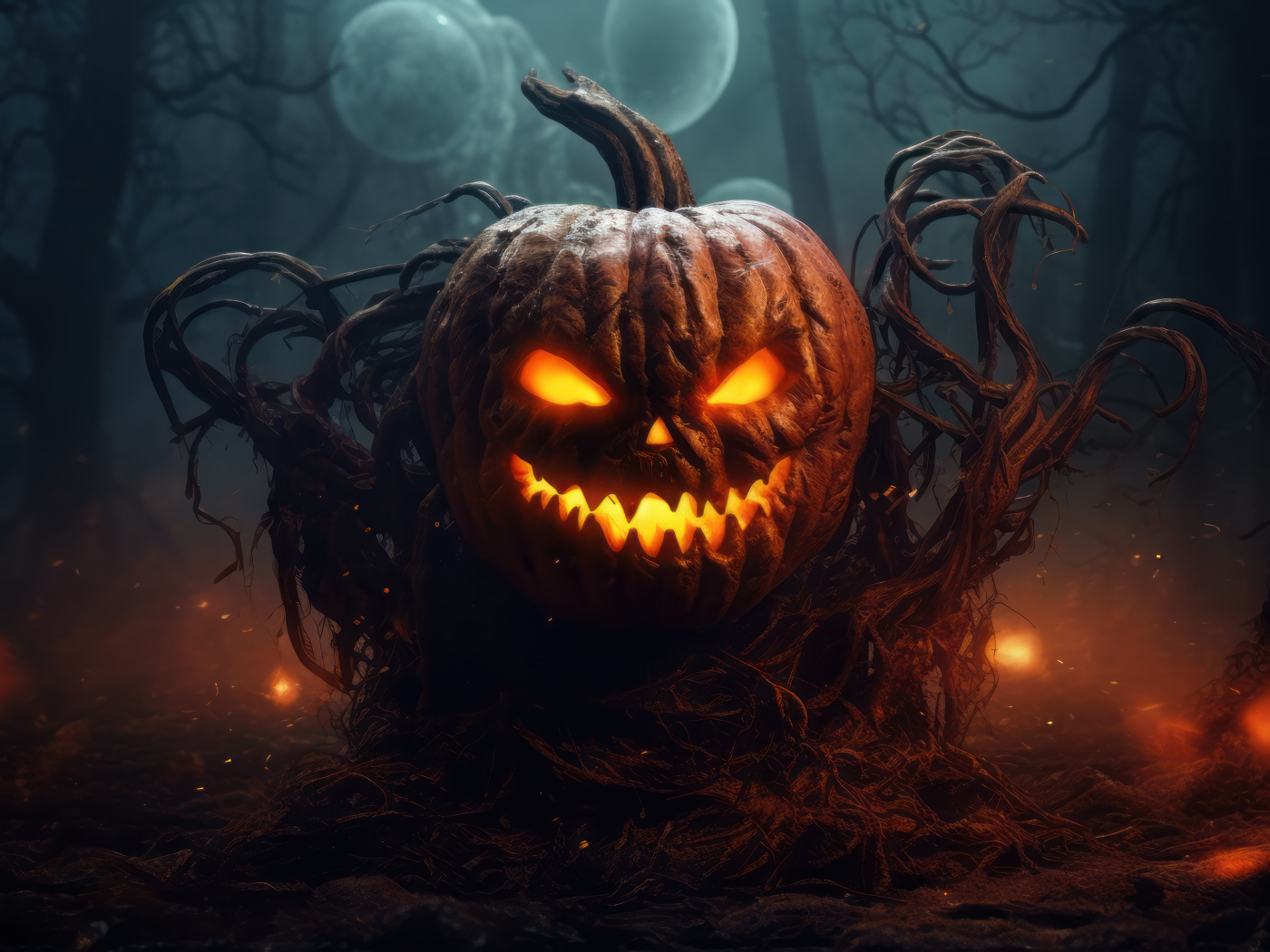 Зловещая улыбка светящейся тыквы