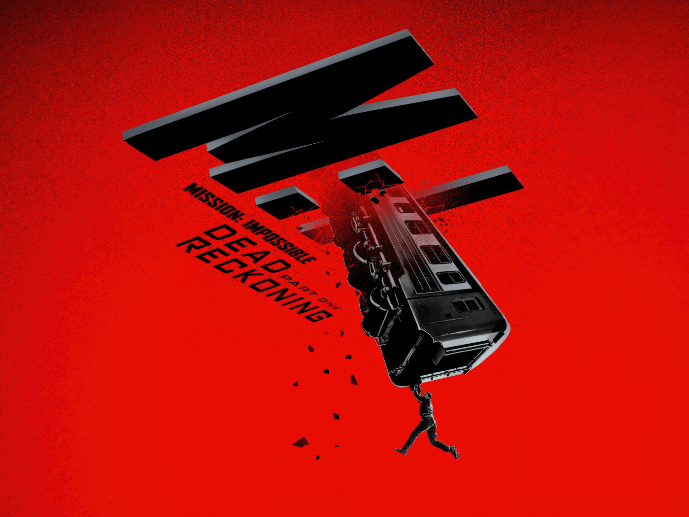 Постер нового фильма Миссия невыполнима: Смертельная расплата. Часть 1 на красном фоне