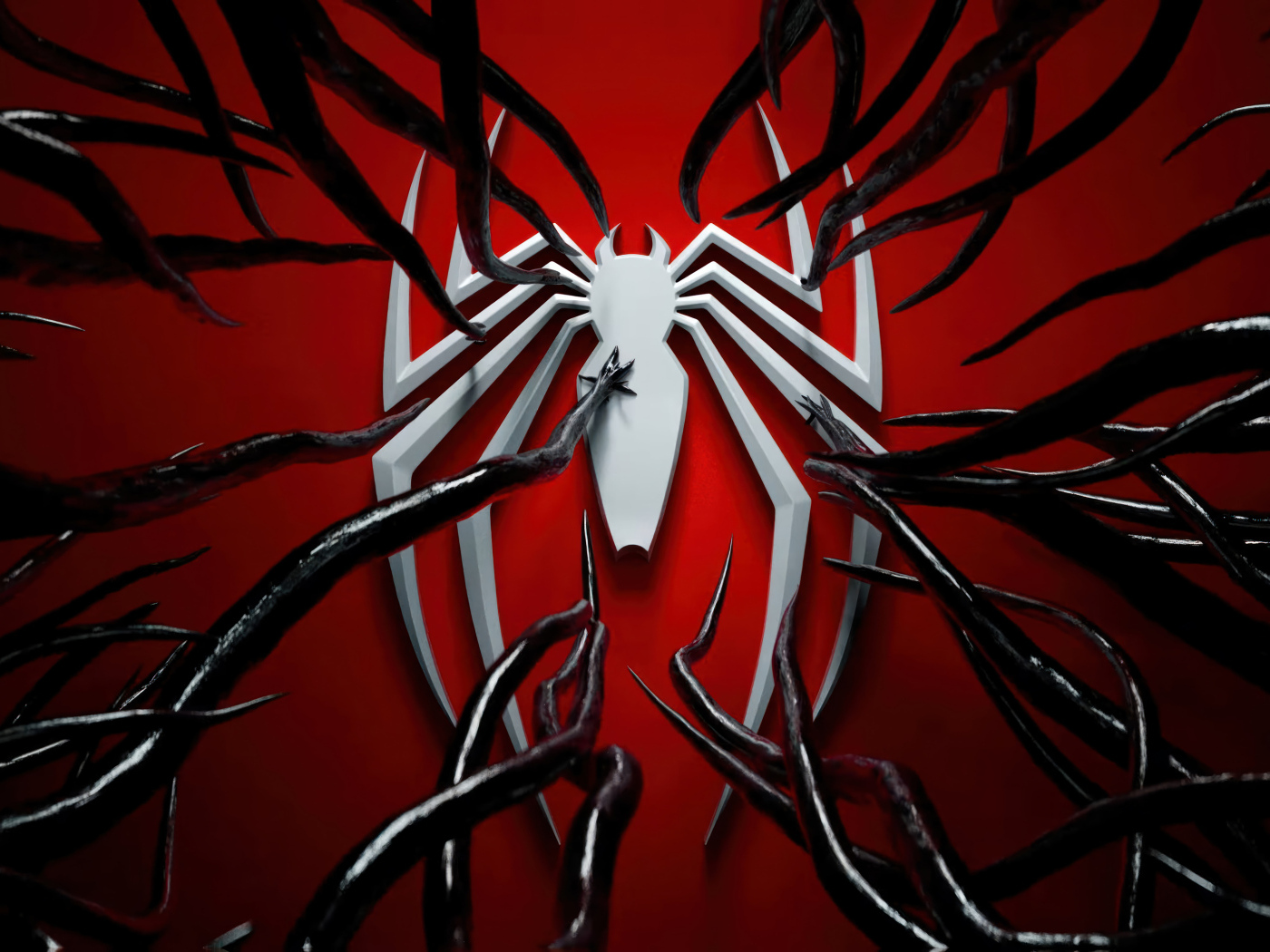 Белый логотип человека паука опутывает веном
