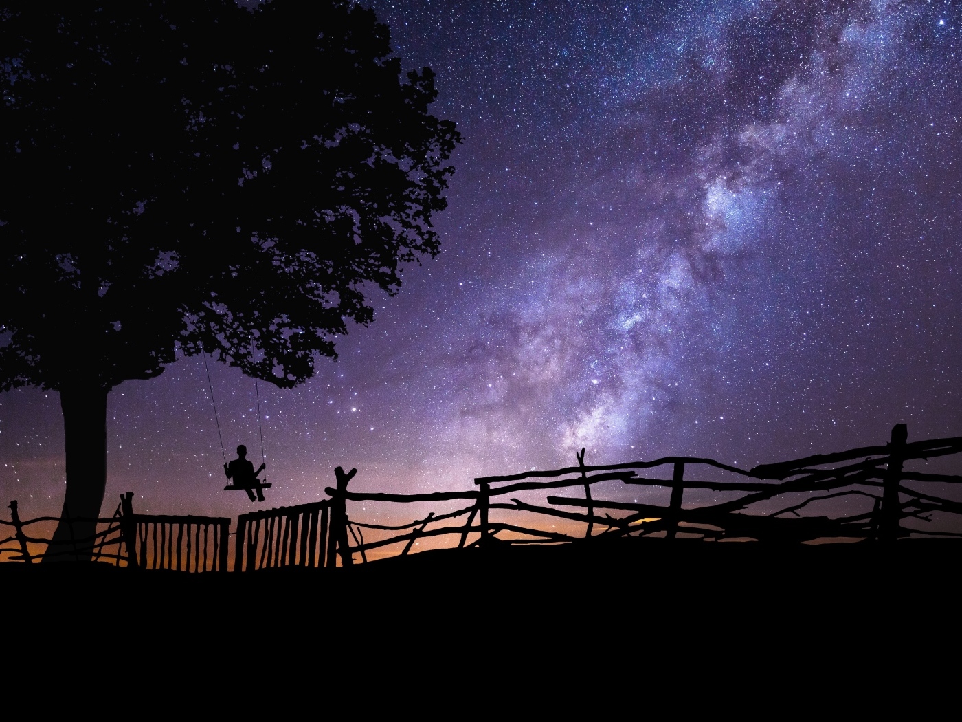 Млечный путь в небе над деревом