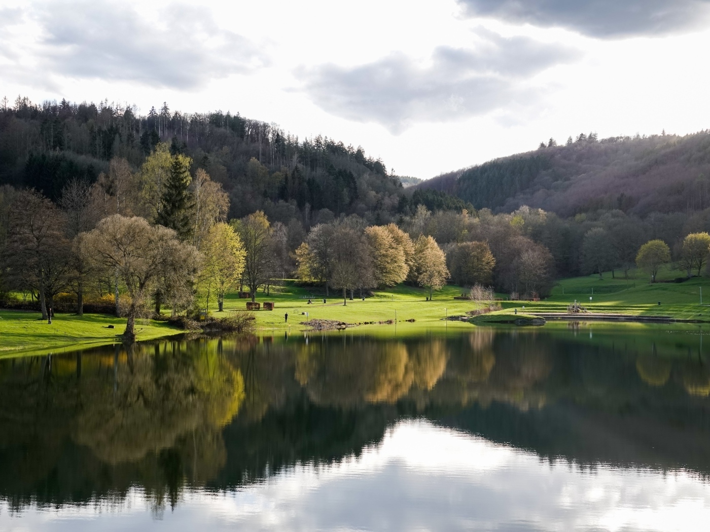Красивый вид на озеро и парк