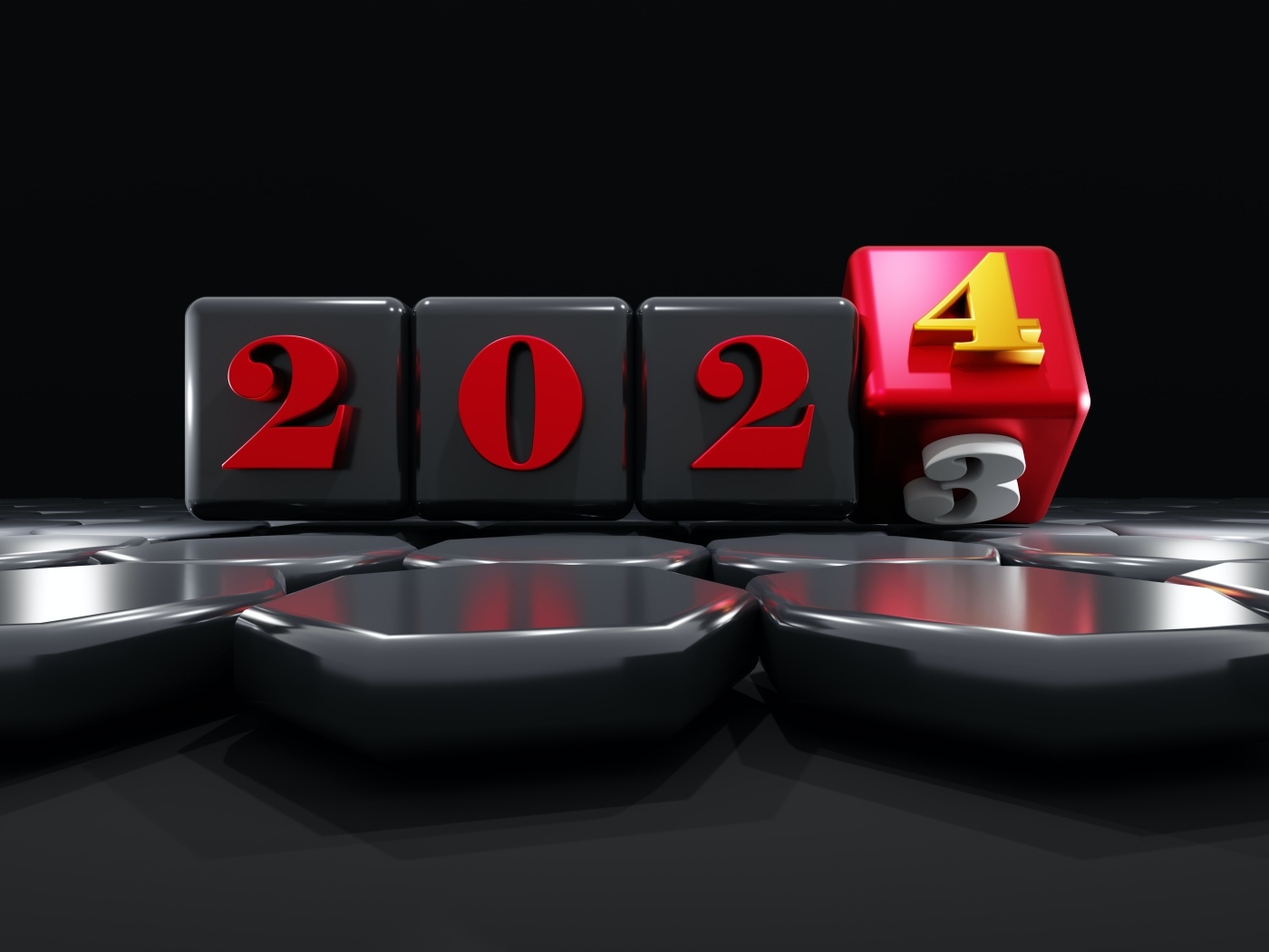 Кубы с цифрами 2024 на черном фоне