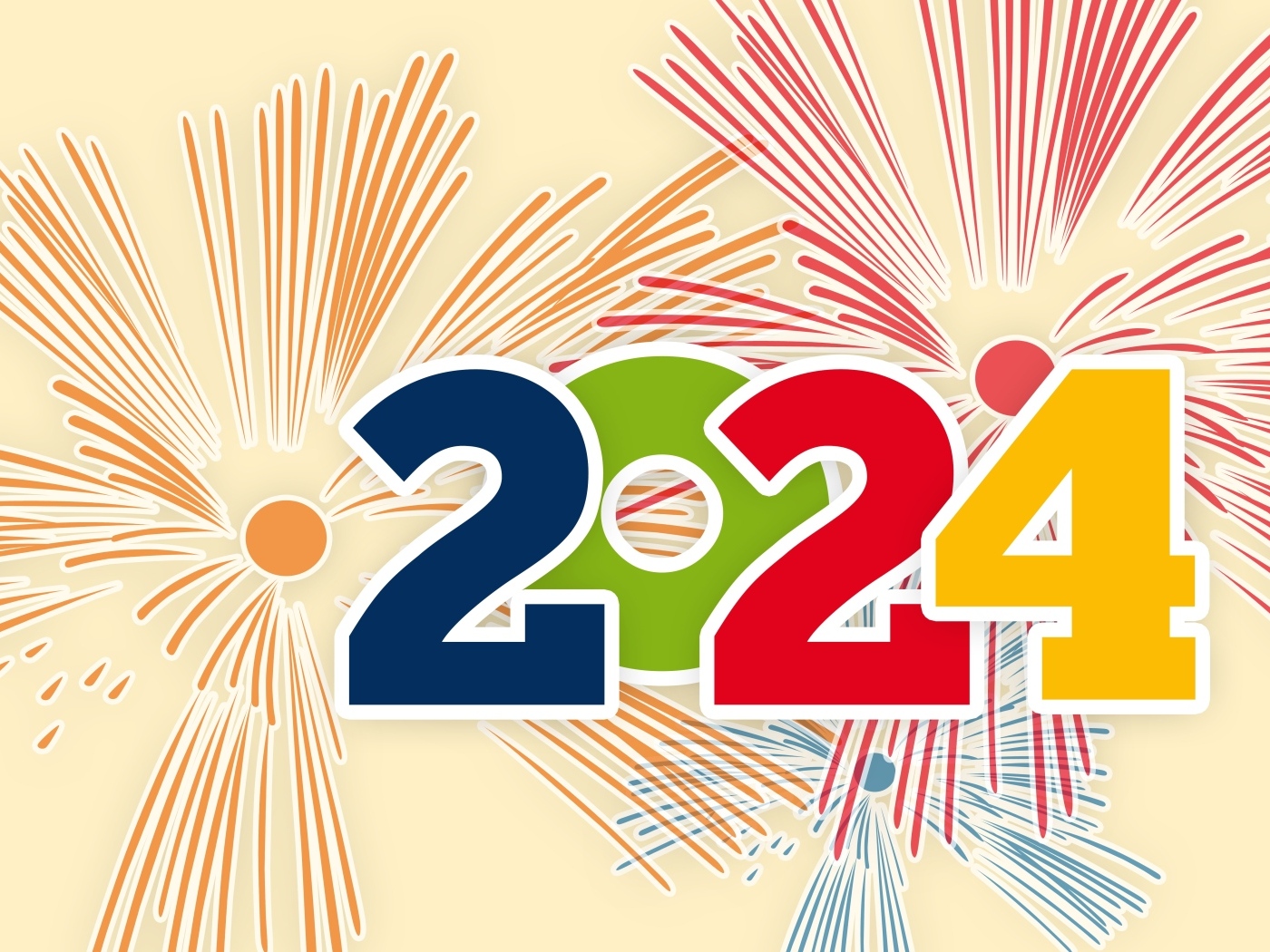 Цифры на фоне салюта на новый год 2024