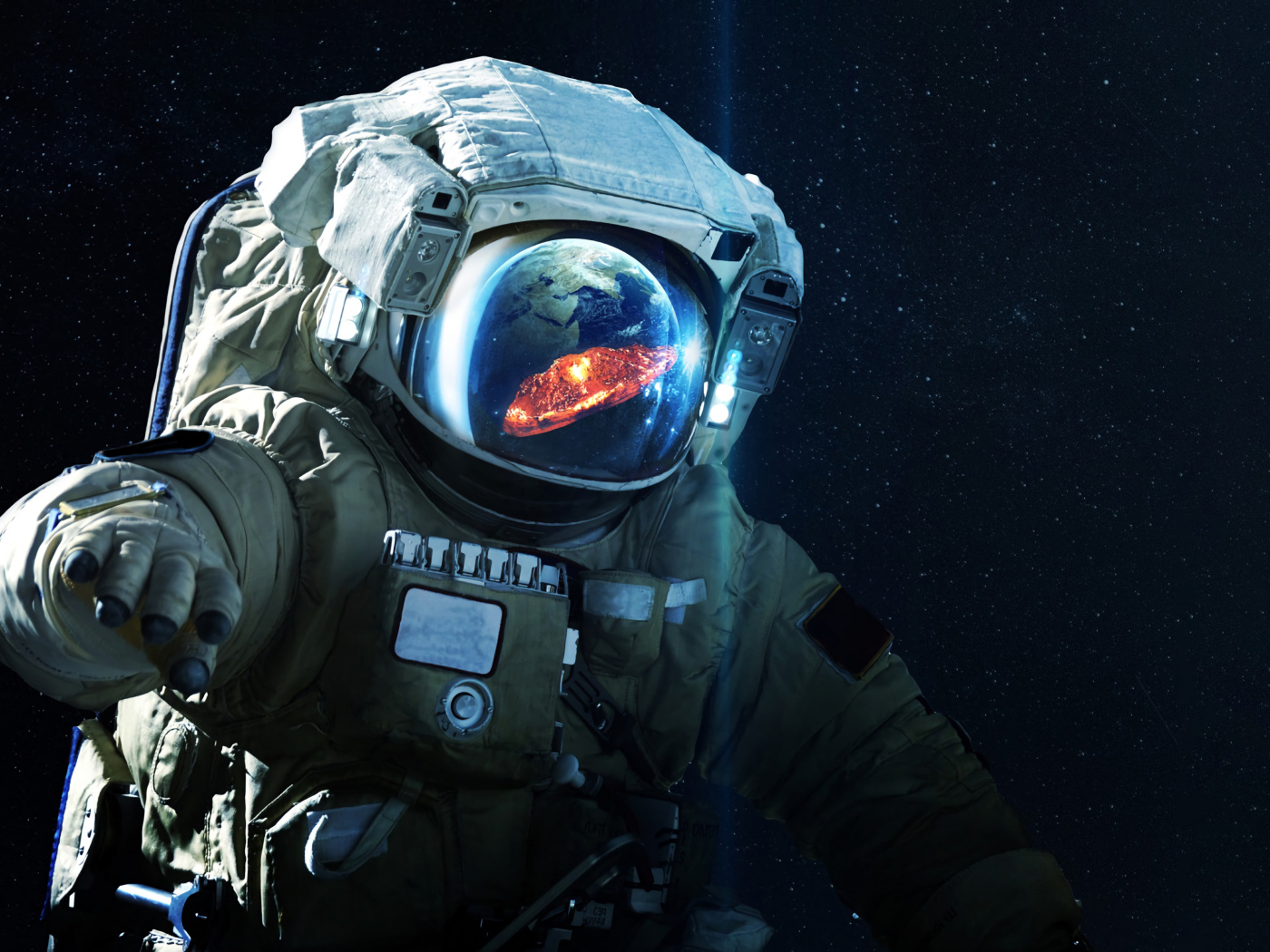 Астронавт смотрит в космосе на вспышку