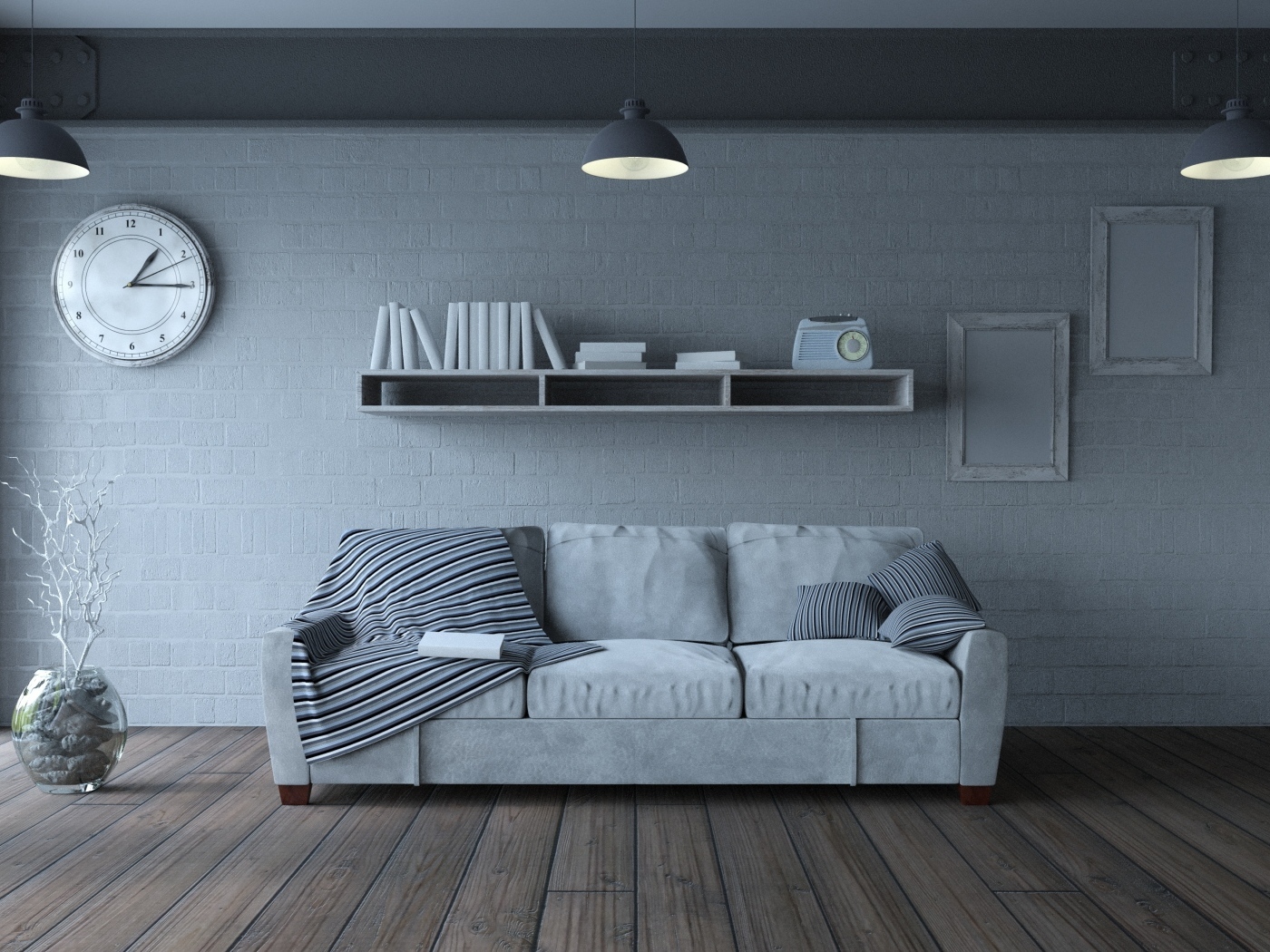 Серая комната в стиле минимализм